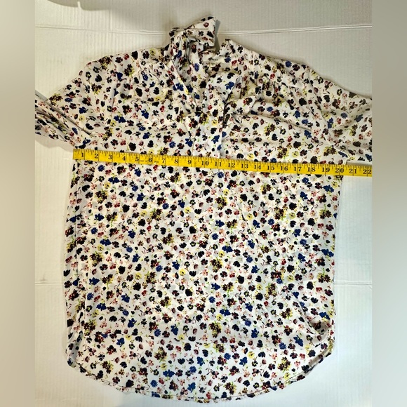 PLEIONE White Floral Print Surplice Blouse Roll Tab Sleeve Hi Low Sz XS/XP - Picture 3 of 11